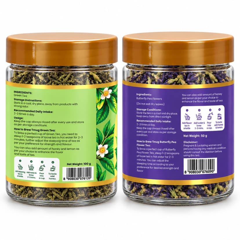 Darjeeling Green & Butterfly Pea Jar Duo – 100g + 50g Tea Jars, 5% Off ...