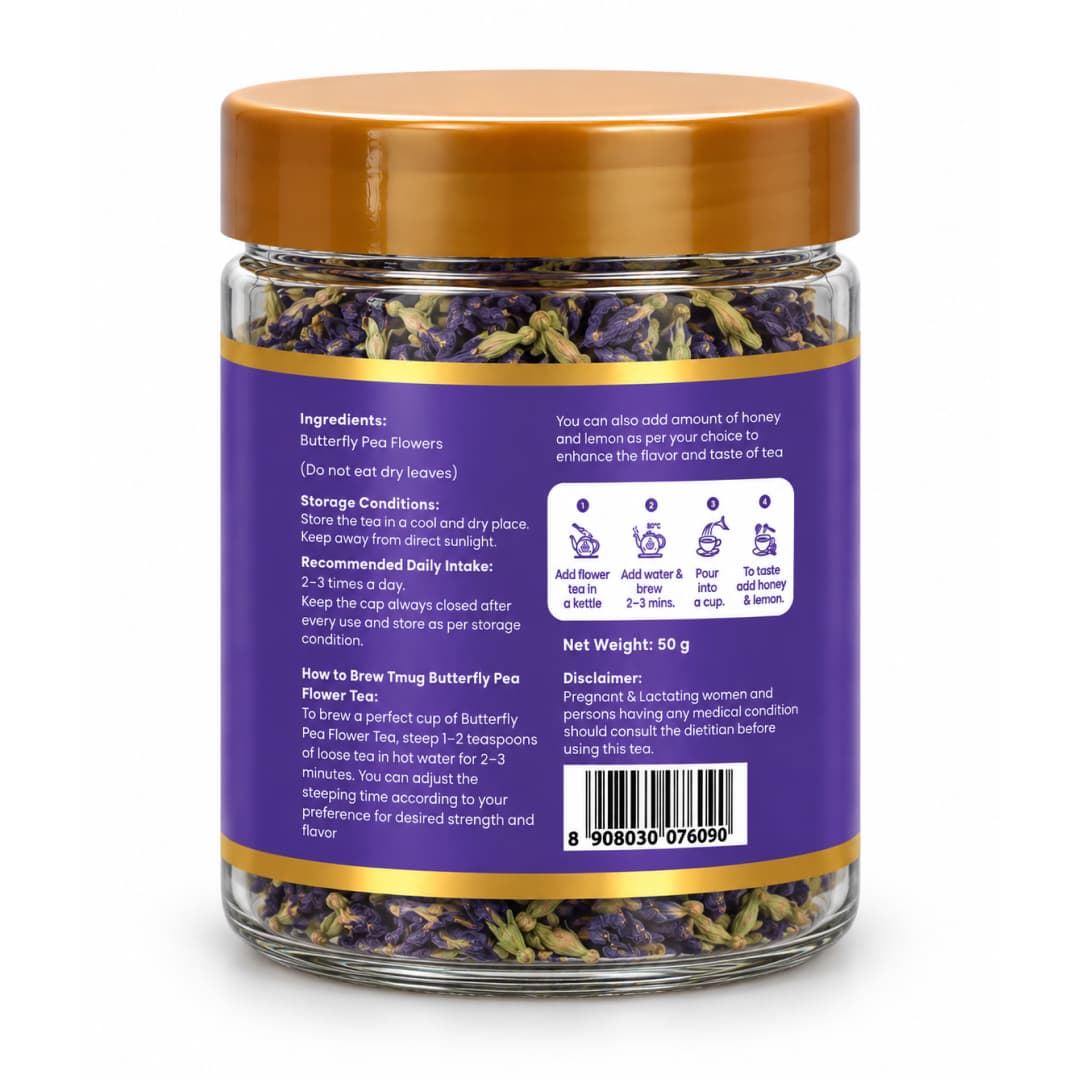 Back view of Butterfly Pea Flower Tea packaging