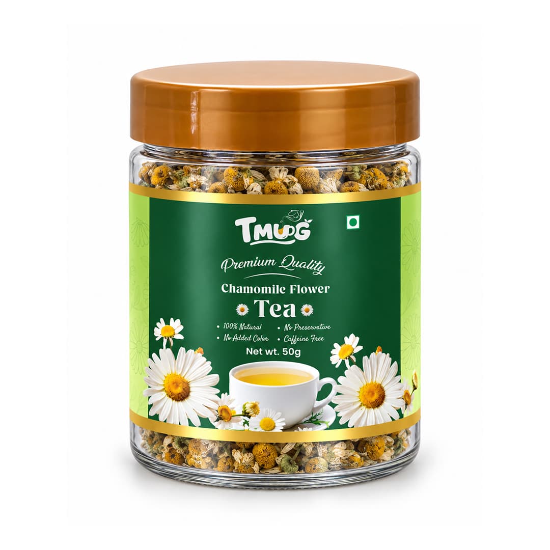 TMUG chamomile flower tea 50g jar with dried chamomile flowers