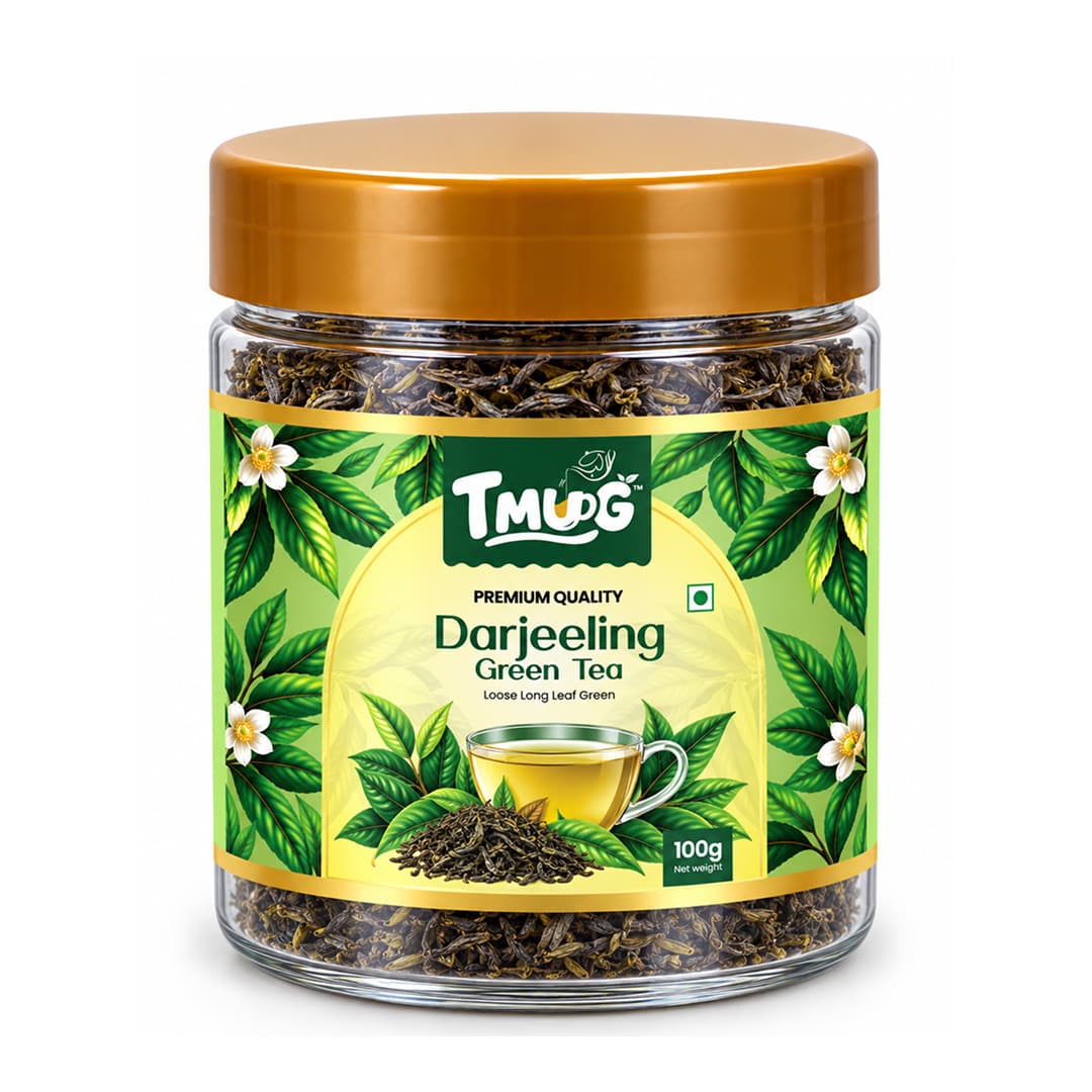 TMUG Darjeeling green tea 100g jar with loose long leaf green tea