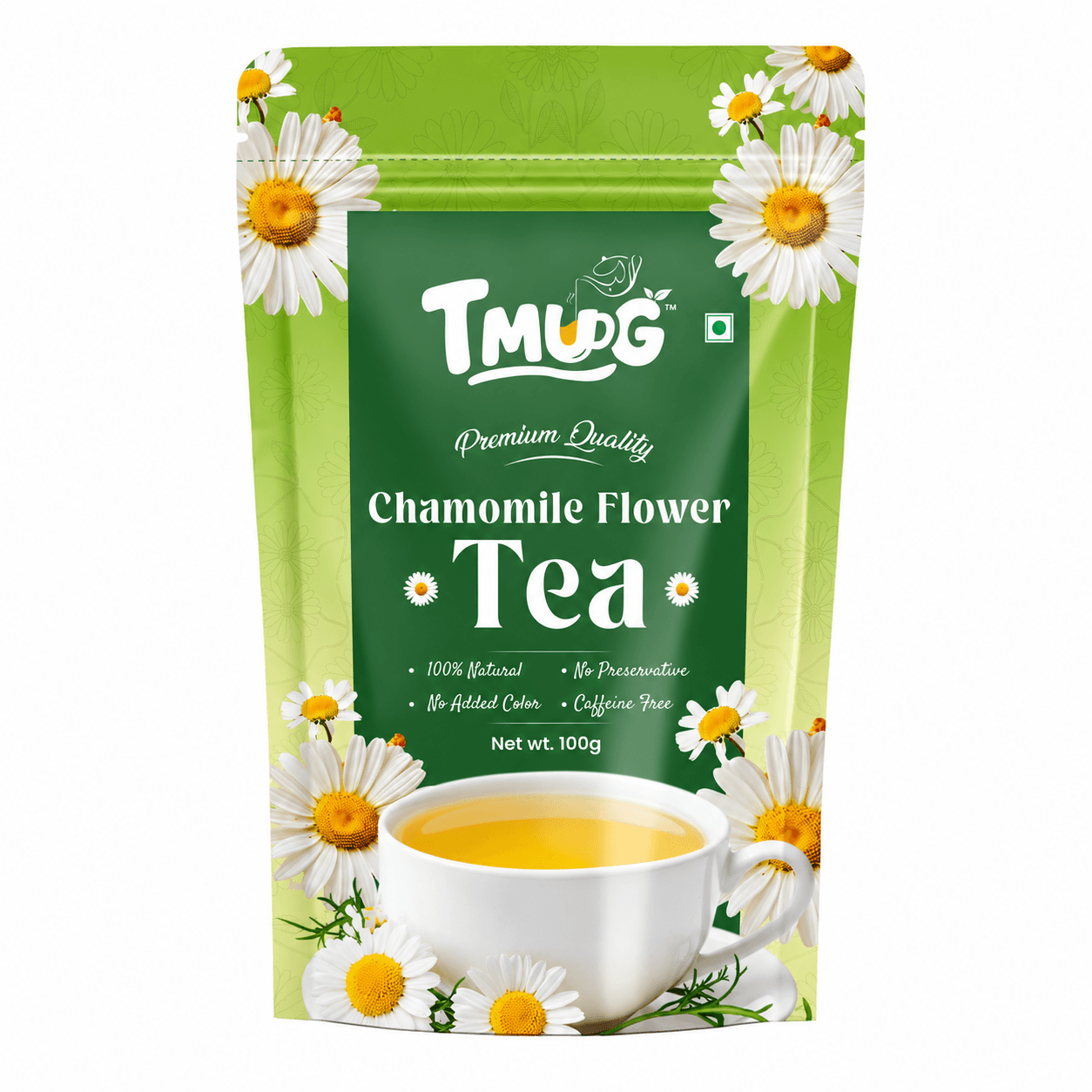 TMUG Chamomile Flower Tea 100g pouch — caffeine-free dried babune ke phool