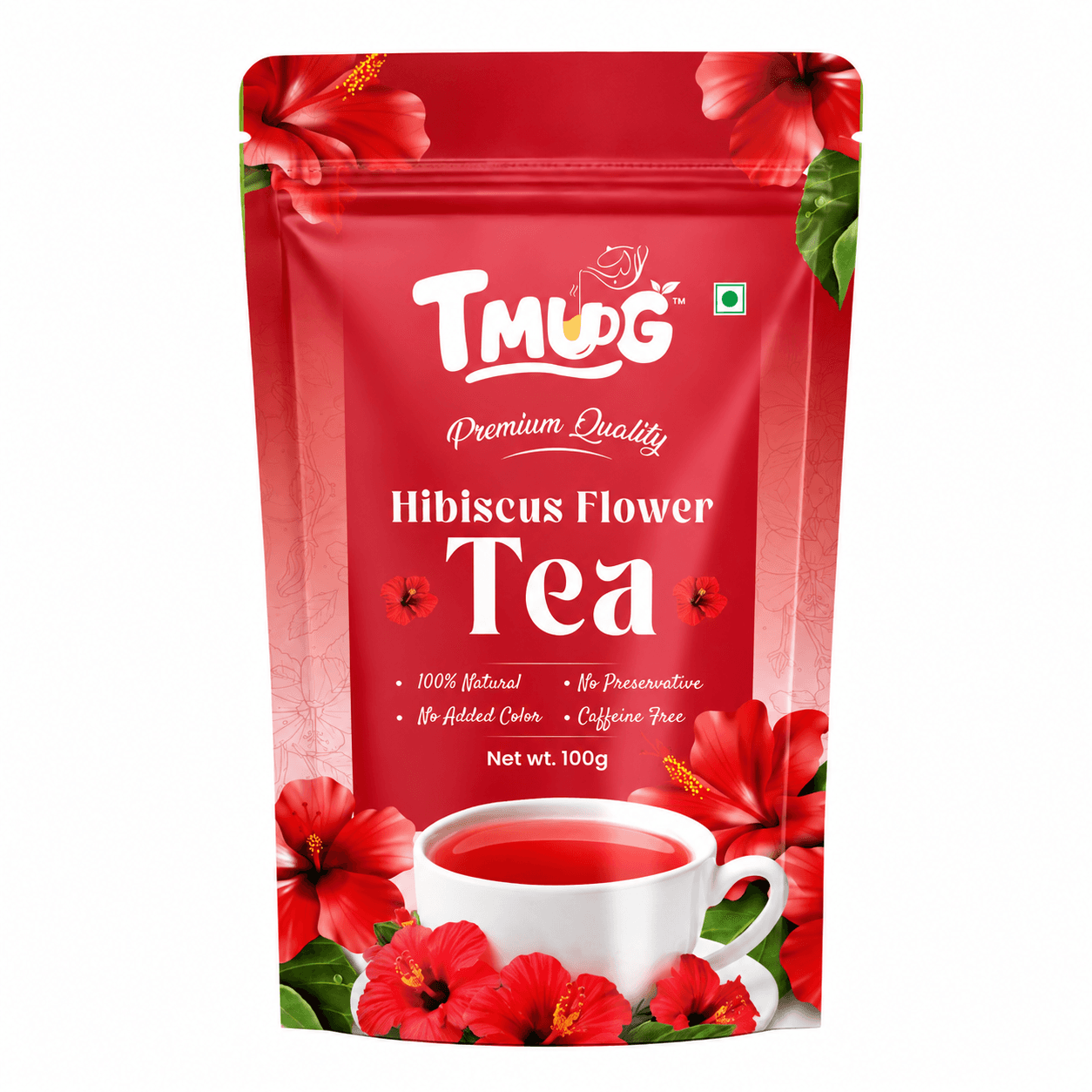 TMUG Hibiscus Flower Tea 100g pouch — caffeine-free tangy dried red gudhal
