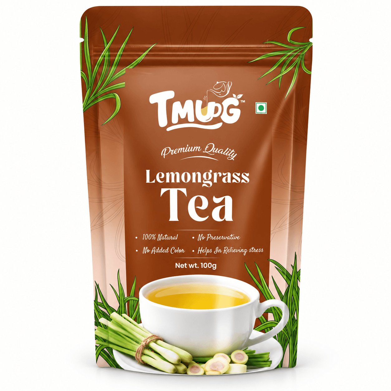 TMUG Lemongrass Tea 100g pouch — fresh citrus nimbu ghas herbal dried leaves