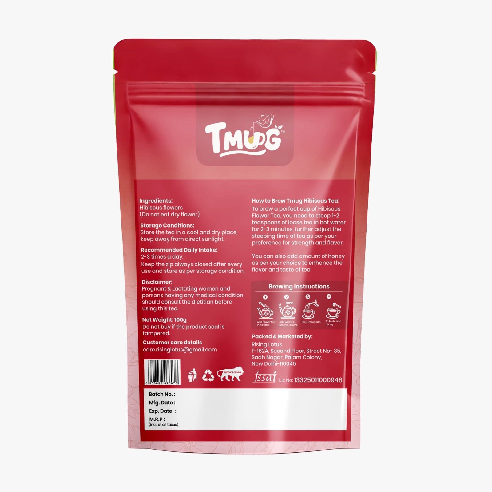 Back view of Hibiscus Flower Tea packaging