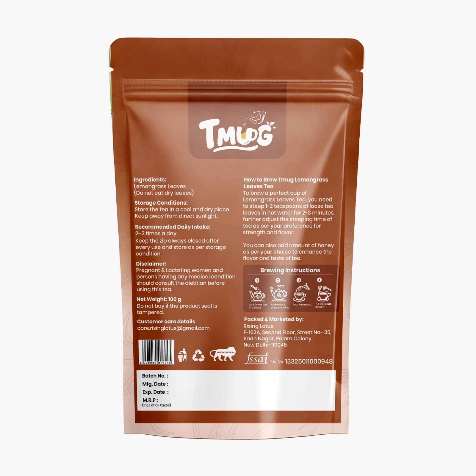 Back view of Lemongrass Tea packaging