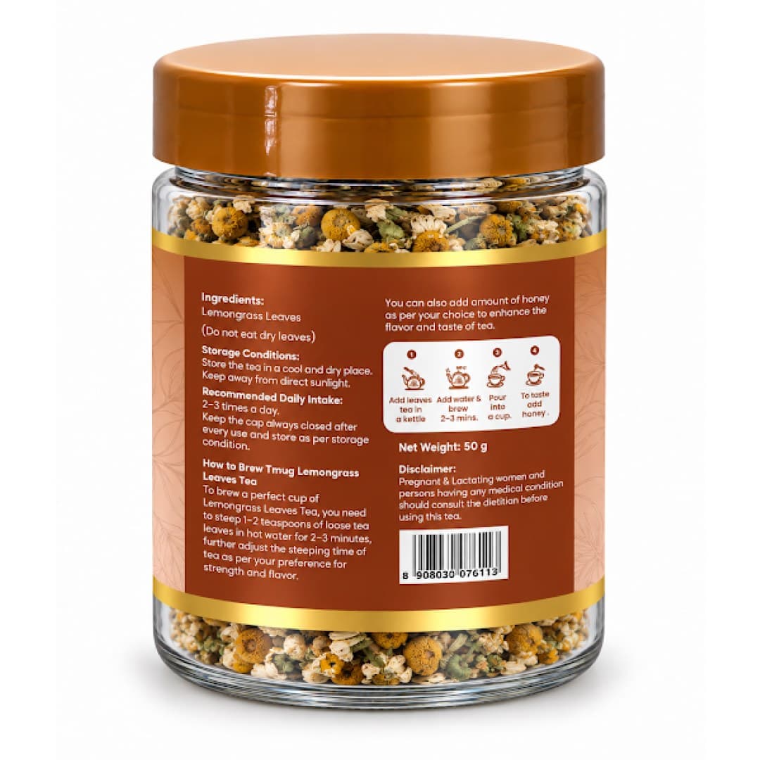 Back view of Lemongrass Tea packaging
